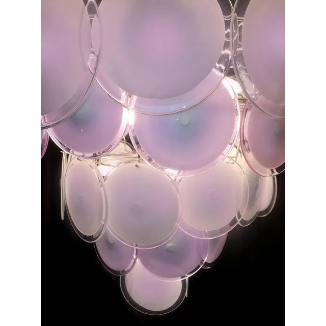 Metal Pink Murano Glass Disc Chandeliers, Italy, 1970s, Set of 2 For Sale - Image 7 of 15