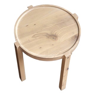 Small Contemporary Light Color Wood Side Table With Metal Details For Sale