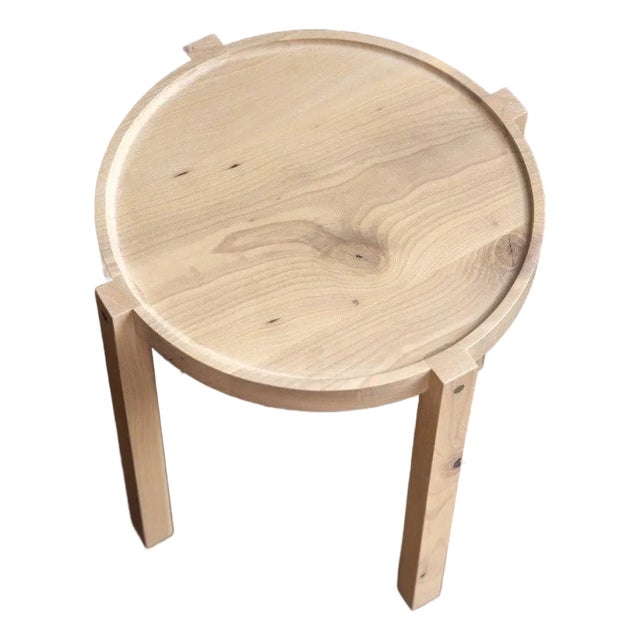 Small Contemporary Light Color Wood Side Table With Metal Details For Sale