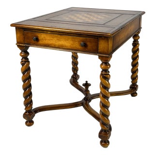 Theodore Alexander Attributed Barley Twist Game Table With Reversible Tooled Leather Top For Sale