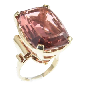 Large Rare Color Peach Pink Tourmaline Gold Cocktail Ring size 7.25