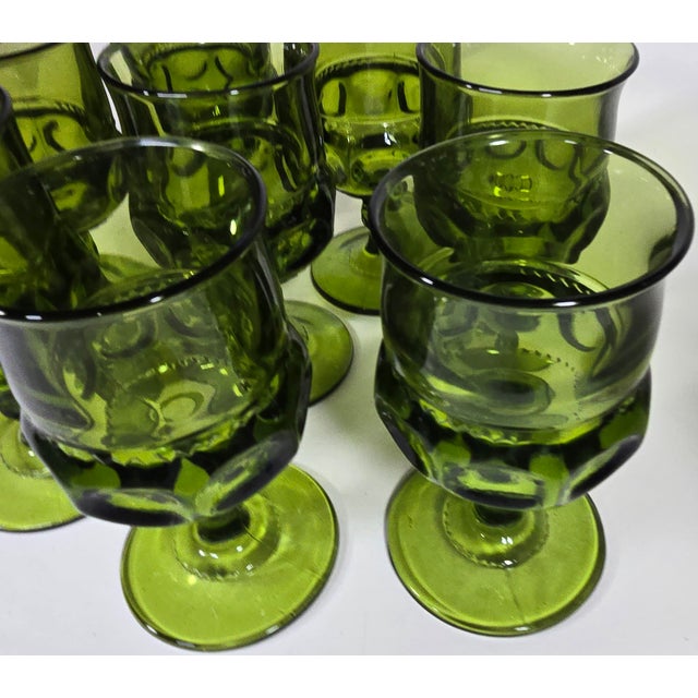 Mid 20th Century Mid Century Gustavian Avocado Green Goblets- Set of Eight For Sale - Image 5 of 15