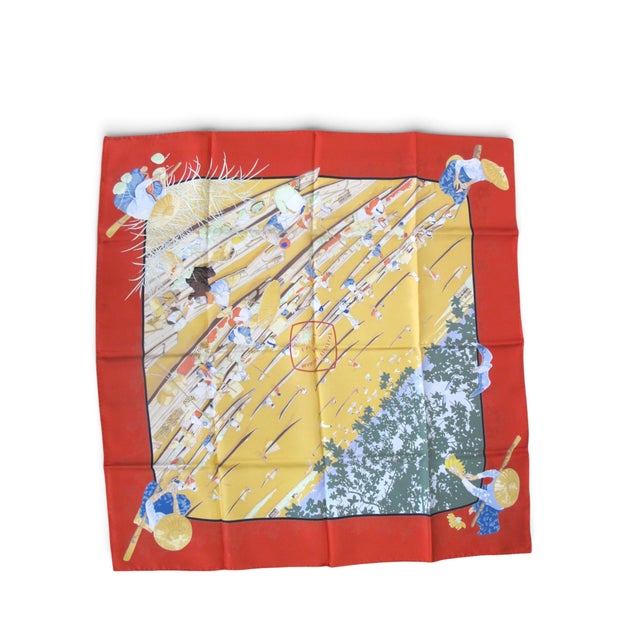 Hermes Paris Carre 90 Marché Flottant Du Lac Inlé Silk Scarf W/Box For Sale - Image 9 of 14