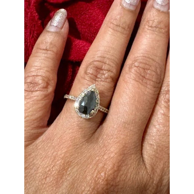 Early 21st Century 2.06 Carat Pear Cut Halo Black Diamond Yellow Gold Engagement Ring, Size 7 For Sale - Image 5 of 6