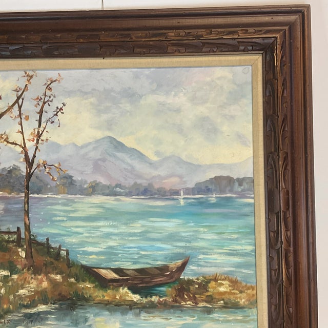 1969 Impressionist Original Oil Painting, Wood Row Boat on a Lake, by Frankie Enberlin For Sale - Image 6 of 10