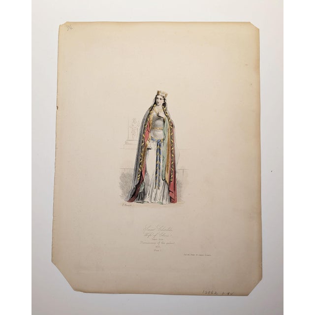 Saint Clotilde, Wife of Clovis I | Hand-Colored Engraving by Hippolyte Pauquet | C. 1868 For Sale - Image 4 of 4