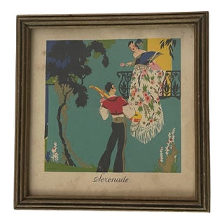 Vintage Small Lithograph Print “Serenade” by French Illustrator George Barbier, Framed For Sale