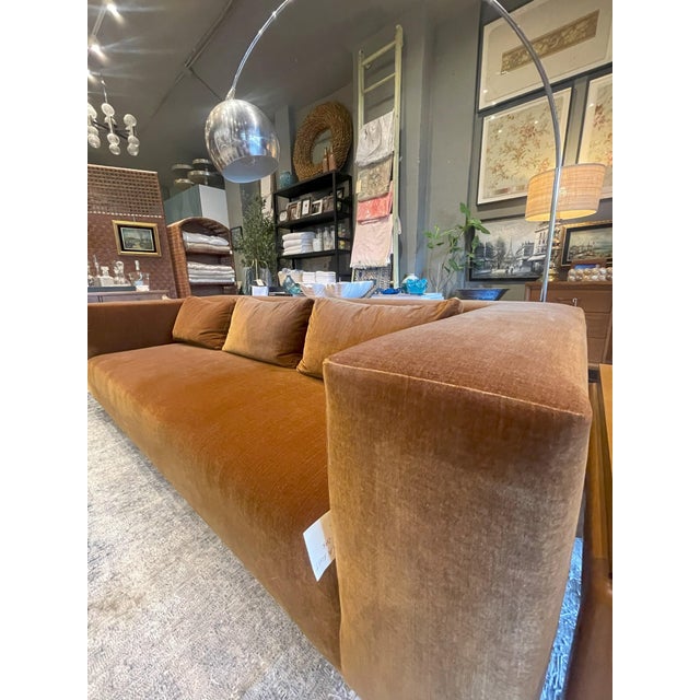 Cisco Brothers Custom 8' Cisco Tight Back Pumpkin Sofa on Burl Plinth For Sale - Image 4 of 7