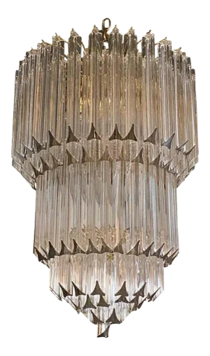 Venini Camer Glass and Brass Tiered Waterfall Chandelier, Italy