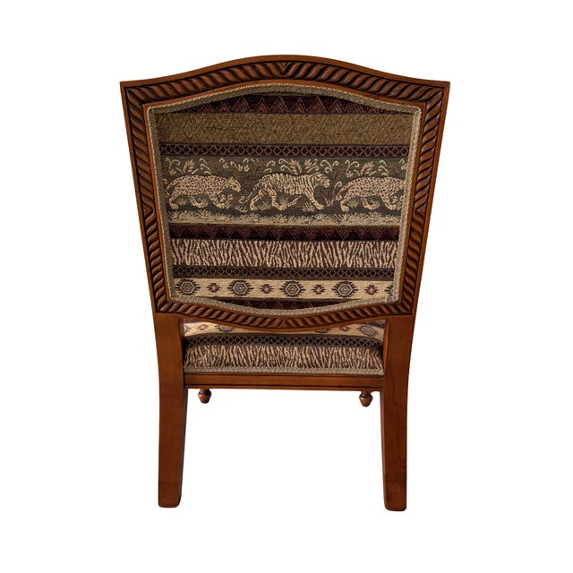 Late 20th Century Hand-Carved Oversized Armchairs Set of 2 With Safari-Inspired Upholstery For Sale - Image 4 of 7