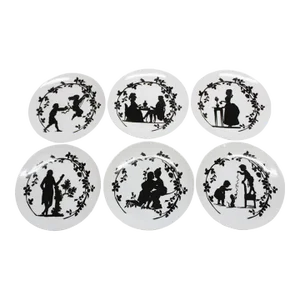 Vintage French Porcelain "Assiettes Pompadour" Dessert Plates by La Chaise Lo- Set of 6