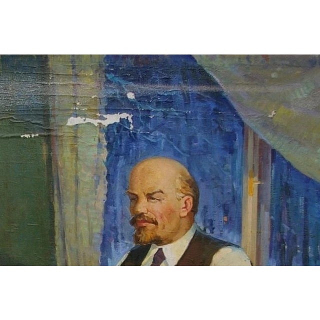 Campaign Lenin and Krupskaya Original Oil Painting, 1970s Soviet Art 99-151 For Sale - Image 3 of 6