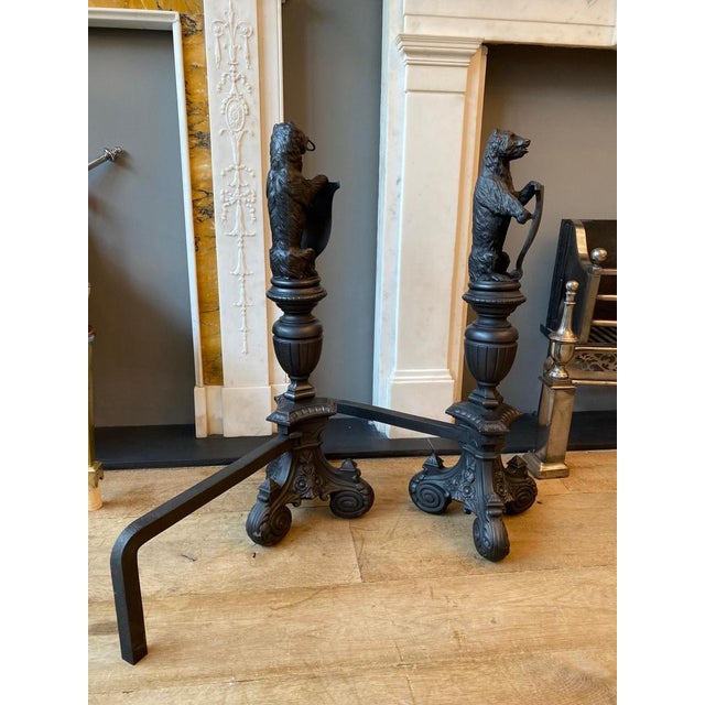 Tall Antique Fire Dogs in Cast Iron, 1890, Set of 2 For Sale - Image 11 of 16