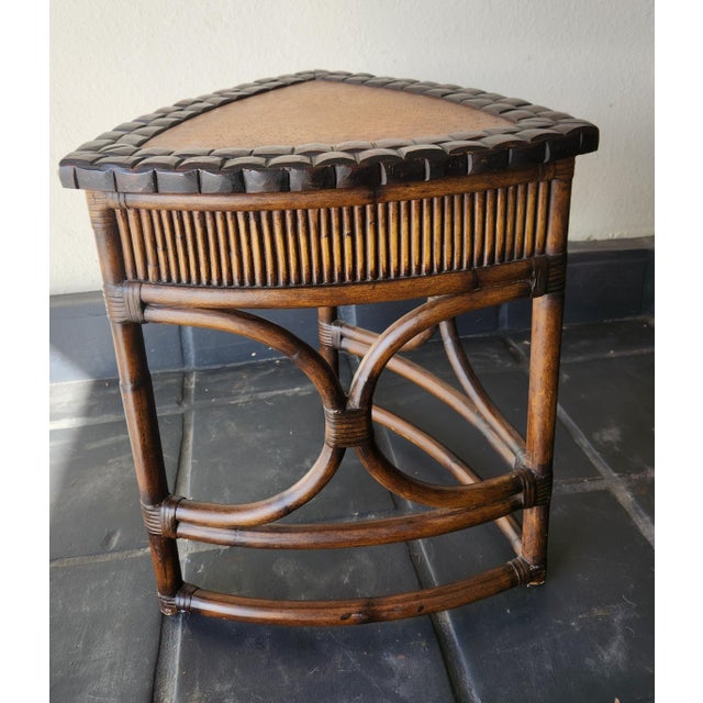 Midcentury French Side Table Faux Ostrich Leather Bamboo Wood For Sale - Image 12 of 13