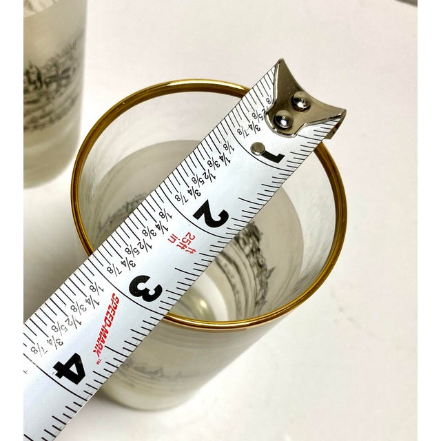 Vintage Gold Rim European Cityscape Highball Glasses – Set of 8 Schweinfurt Frosted Mid-Century Barware For Sale - Image 12 of 12