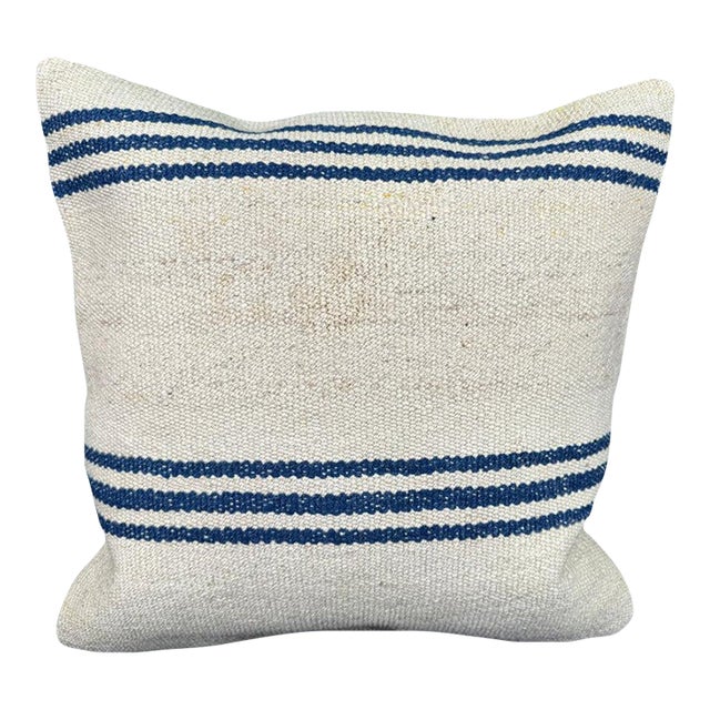 Turkish Hemp Pillow Cushion Natural Beige Blue Cushion Cover 20x20 For Sale