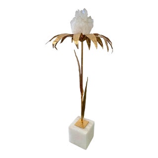 French Gilt Palm Tree With Rock Crystal and Marble Base - Tall For Sale