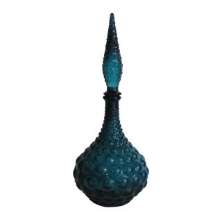 Turquoise Mold Blown Glass Decanter For Sale