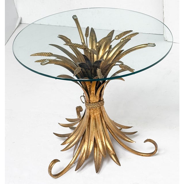 Italian Italian Wheat Sheaf Low Table of Gilt Metal With Round Top of Glass For Sale - Image 3 of 9