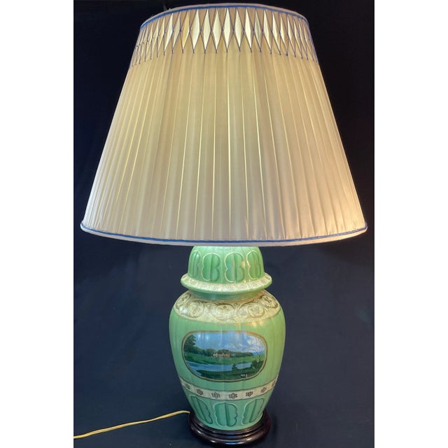Ceramic Table Lamp, Pleated Silk Shade For Sale - Image 4 of 9