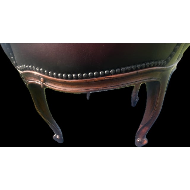 Rococo Vintage Theodore Alexander French Rococo Style Carved Leather Tub Armchair For Sale - Image 3 of 10