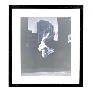Large Framed Photograph Figure Skater Rockefeller Center New York City For Sale