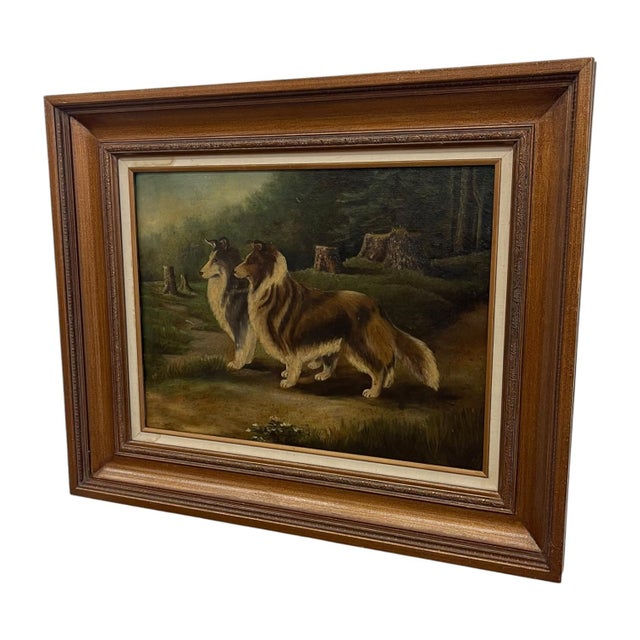 Traditional Antique Framed Oil Painting of Two Collie Dogs in Woodland Landscape, Traditional Canine Portrait Possibly 1890s - Unsigned For Sale - Image 3 of 10