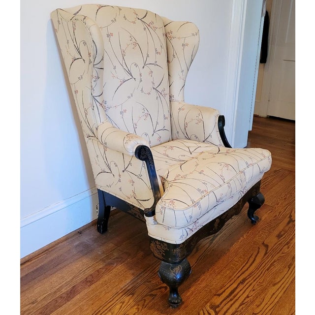 Antique Black Japanned & Gilt Chinoiserie Queen Anne Revival Wingback Chair, Circa 1900 For Sale - Image 11 of 11