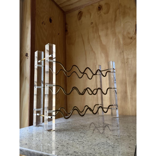 Hollywood Regency Acryllic Glass and Brass Sinuous Wave Wine Rack, 1970s For Sale - Image 10 of 16