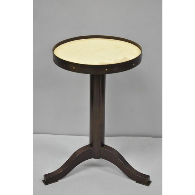 Small Contemporary Industrial Style Round Accent Drinks Candle Stand Side Table with Faux Stingray Skin Top and Faux...