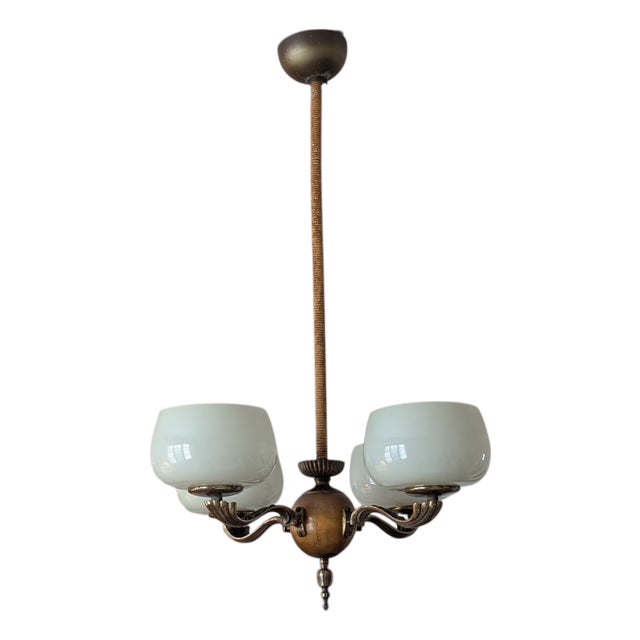 Model 1373/4 Four Arm Chandelier by Paavo Tynell Taito Oy for Oy Taito Ab, 1940s For Sale