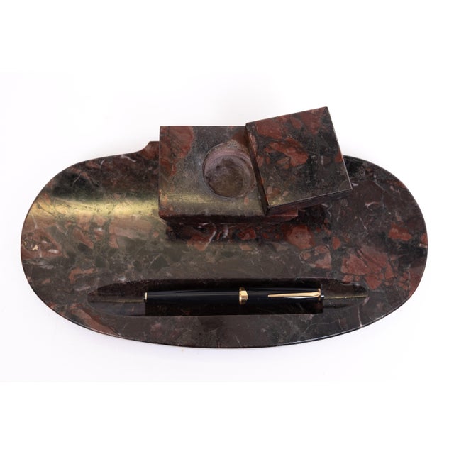 Art Deco Griotte Marble Desk Set, 1930s, Set of 5 For Sale - Image 4 of 16