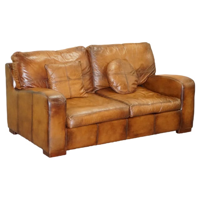 Vintage Cigar Brown Leather Sofa For Sale