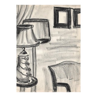 Mid Century Modern Interior Drawing by Virginia Spencer For Sale