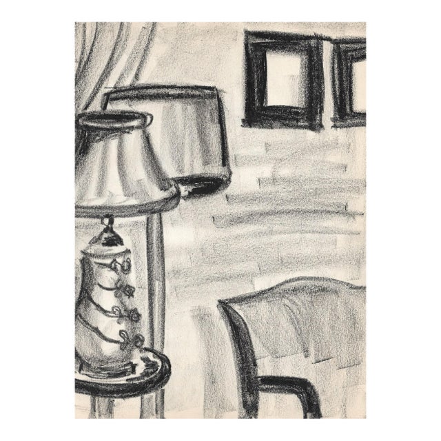 Mid Century Modern Interior Drawing by Virginia Spencer For Sale