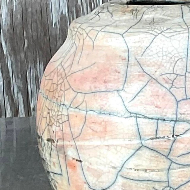 Light Pink Vintage Boho Raku Fired Vase For Sale - Image 8 of 12