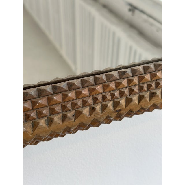 Antique Large Scale Chip-Carved Tramp Art Framed Mirror With Crossed Corner Details, Circa Late 19th Century For Sale - Image 11 of 14