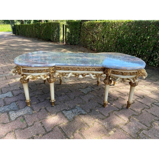 1980s Louis XVI Style Antique White Beech Marble Coffee Table For Sale - Image 13 of 18