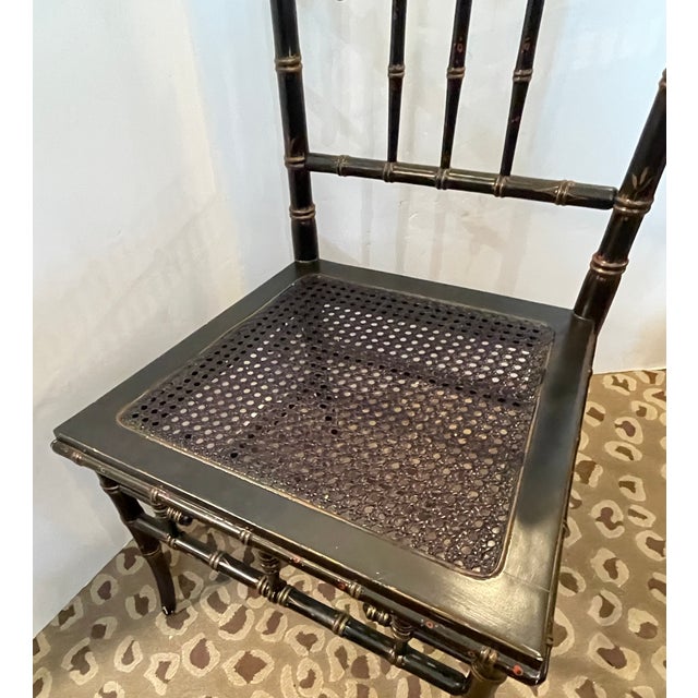 Napoleon III Faux Bamboo Painted Cane Low Chair, 19th Century For Sale - Image 4 of 14