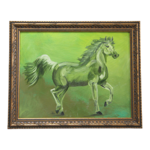 Horse Impressionism English Traditional Surrealism Green Original Oil Painting by Cleo Plowden