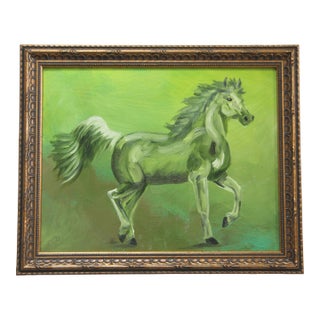 Horse Impressionism English Traditional Surrealism Green Original Oil Painting Cleo Plowden For Sale