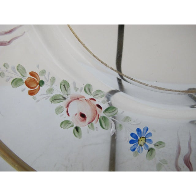 Traditional Vintage Hand Painted Colorful Flower & Ribbon Halo Gold Trim 8 1/2" Glass Plate For Sale - Image 3 of 6