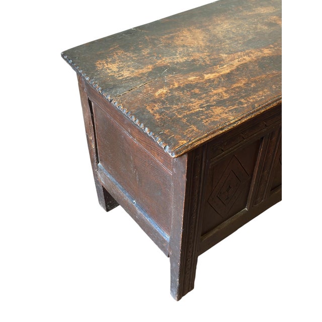English Carved Oak Four-Panel Chest, 1680 For Sale - Image 5 of 8