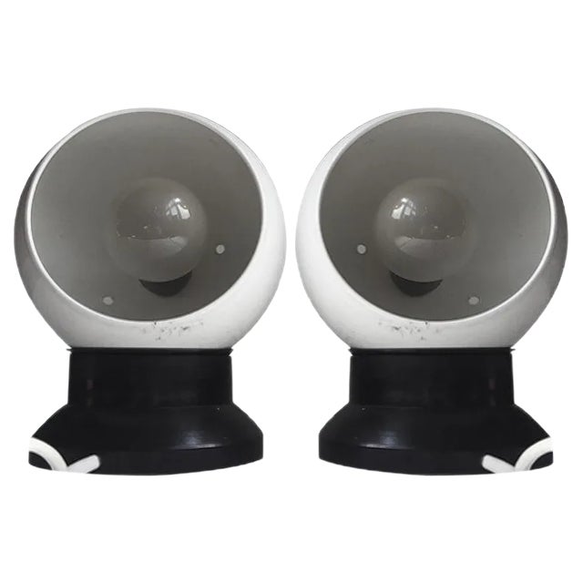 Magnetic Danish White Enameled Ball Wall Lamps by E. S. Horn, 1970s, Set of 2 For Sale
