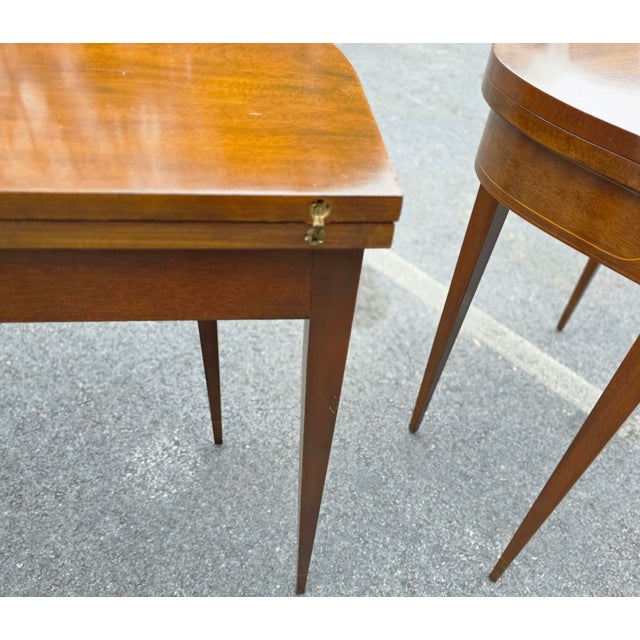 Pair of Vintage Baker Furniture Federal Style Inlaid Mahogany Card Tables For Sale - Image 12 of 17