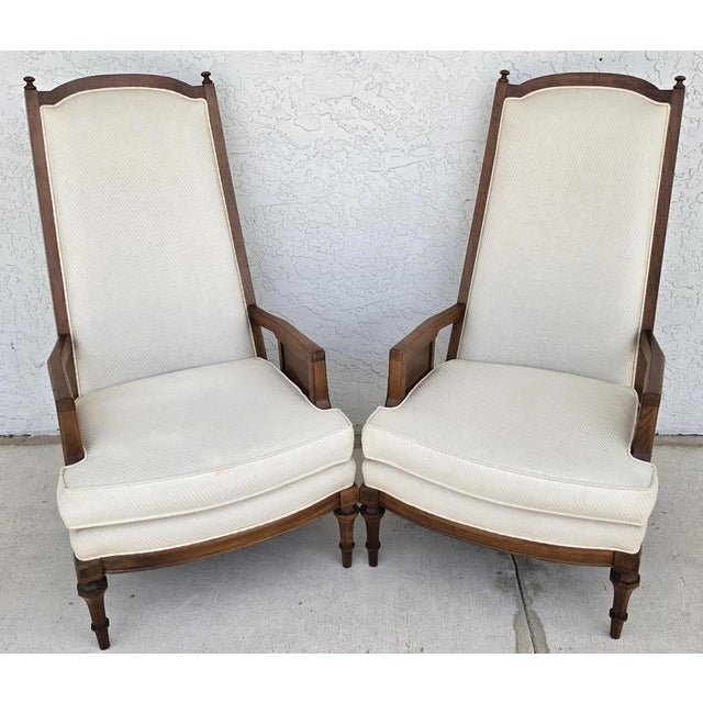 White Vintage 1960s Italian Hollywood Regency High Back Lounge Armchairs Pair For Sale - Image 8 of 17