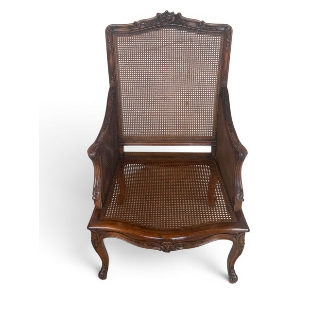 1950s Vintage Louis XV Style Caned Bergère Walnut Chair For Sale - Image 5 of 13