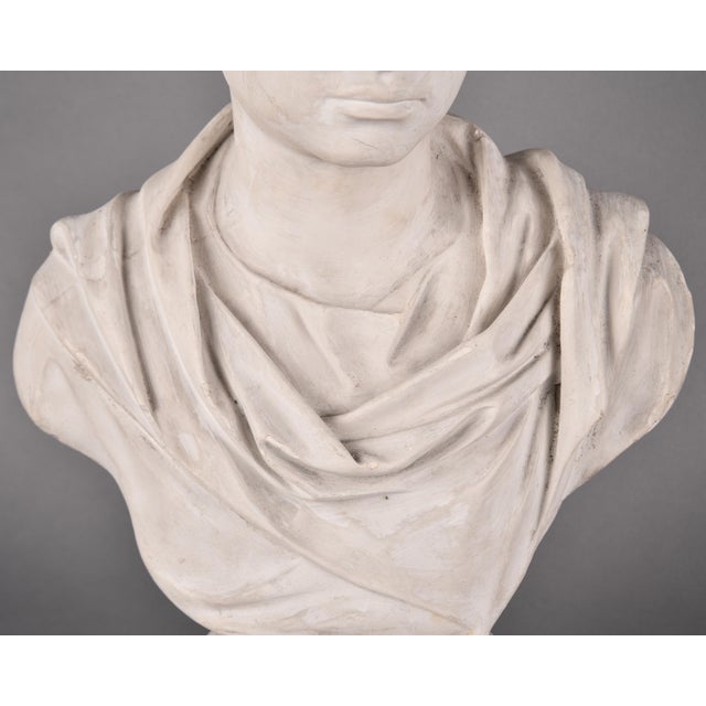 Antique White Vintage Plaster Bust of a Woman in Classical Drapery For Sale - Image 8 of 12