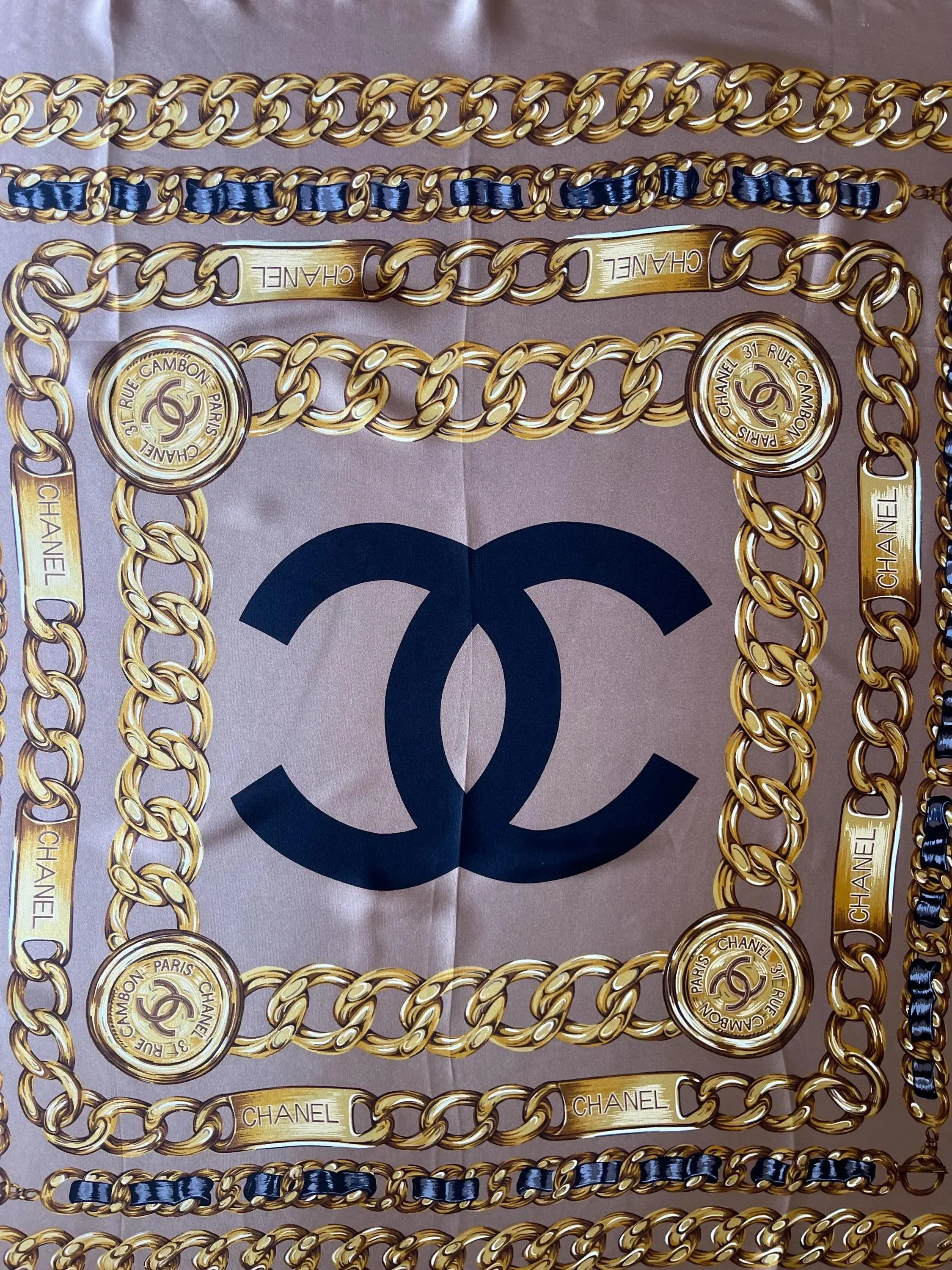 Chanel Grey Chain Silk Scarf | Chairish