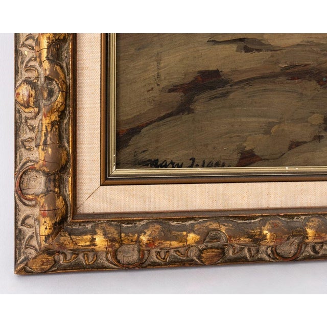 Modern Janos Vaszary View of Town at Dusk Oil on Panel For Sale - Image 3 of 4